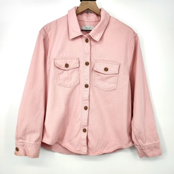 Love Tree Denim Womens Shacket Top Size L Pink Jean Button Front Casual Layering - Picture 1 of 9